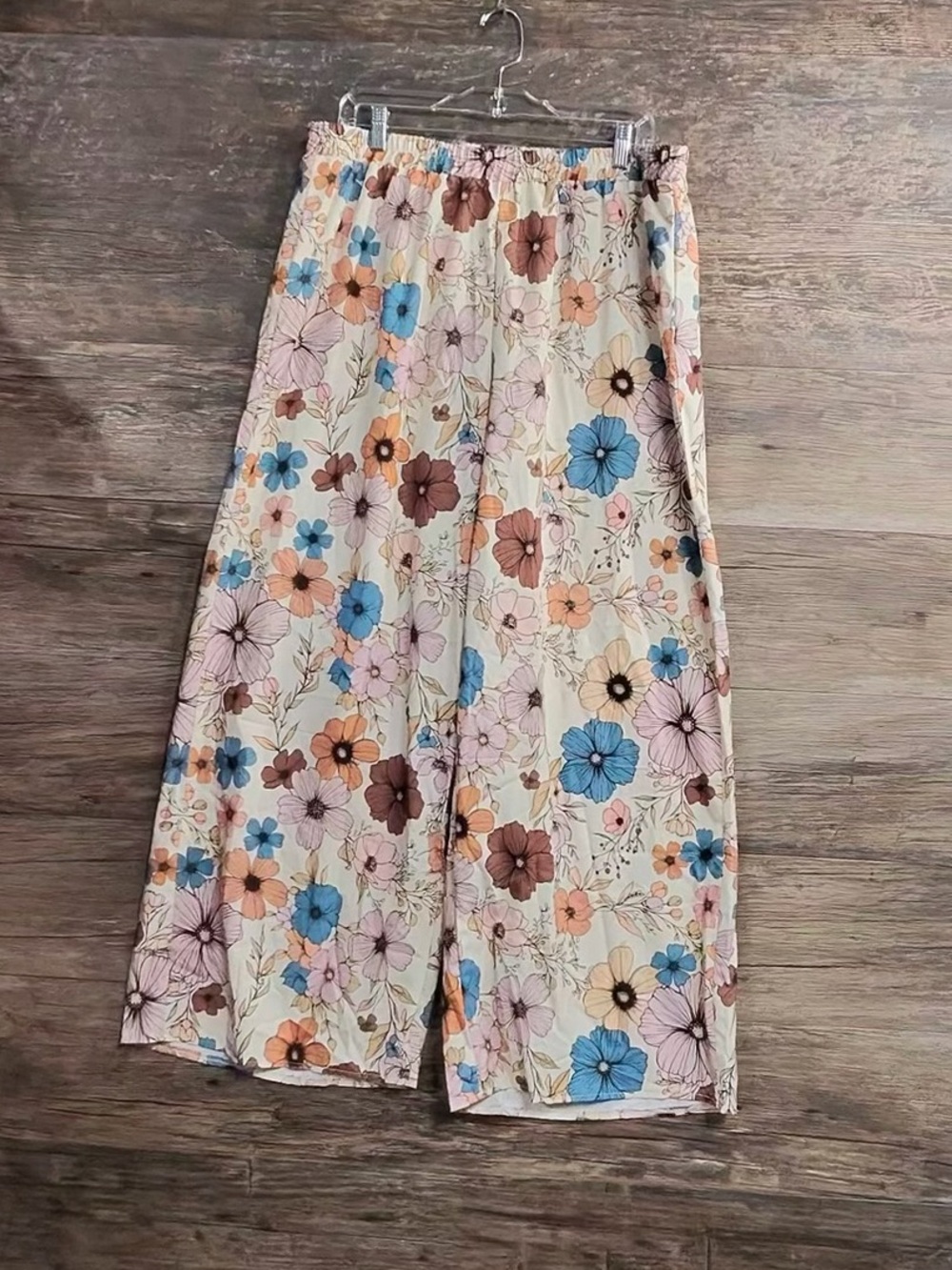 SHEIN Cream Maxi Skirt with Blue, Brown and Peach Floral Print